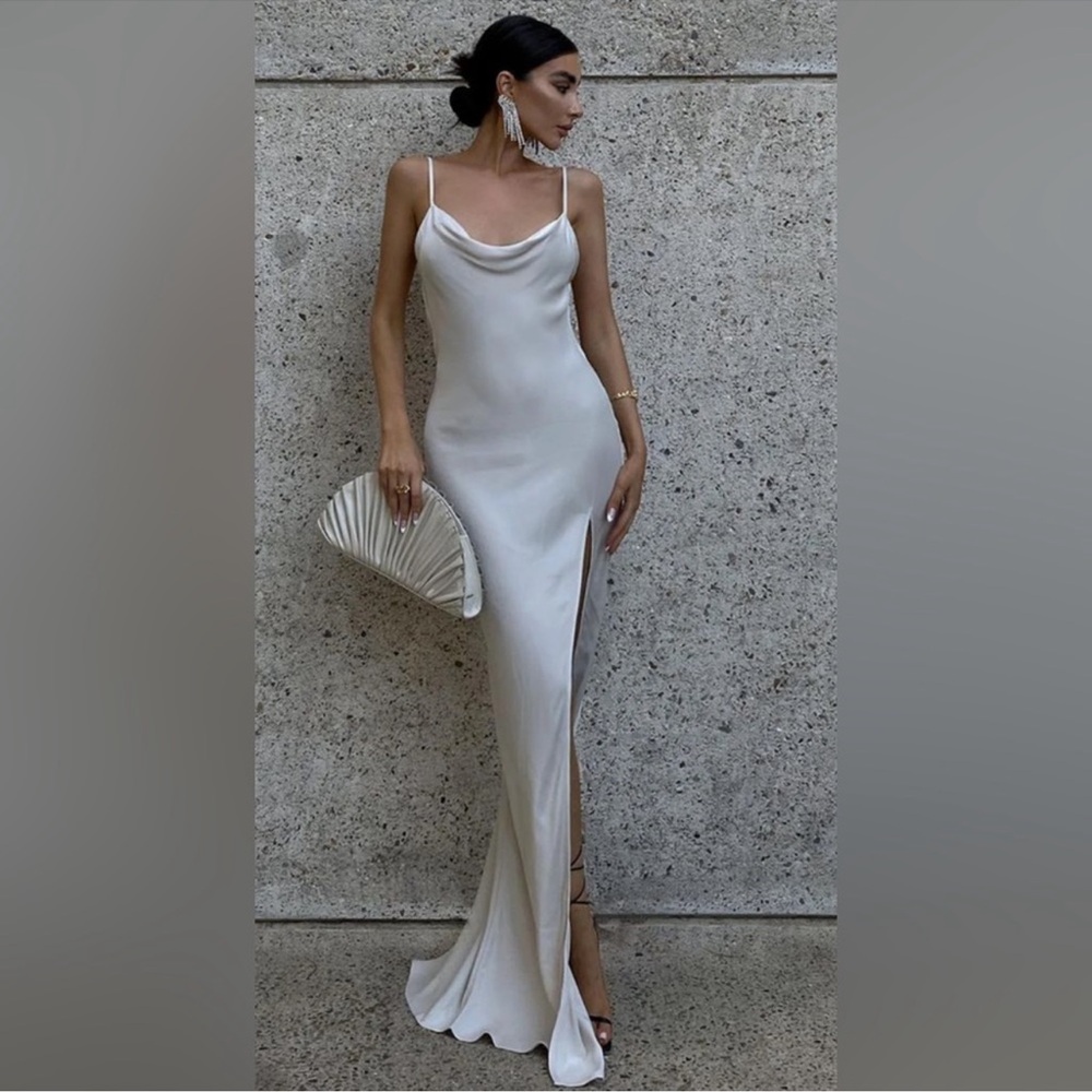 Meshki White Satin Maxi Dress